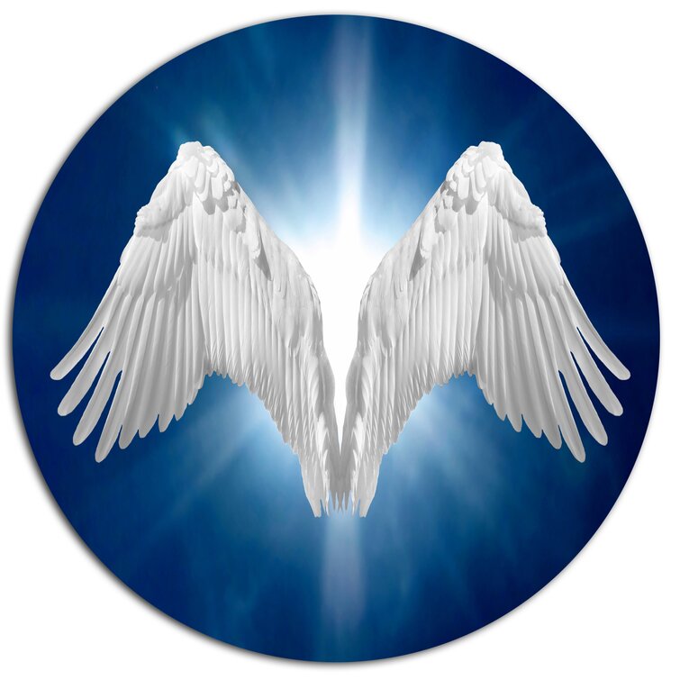 DesignArt Angel Wings On Blue Background On Metal Print - Wayfair