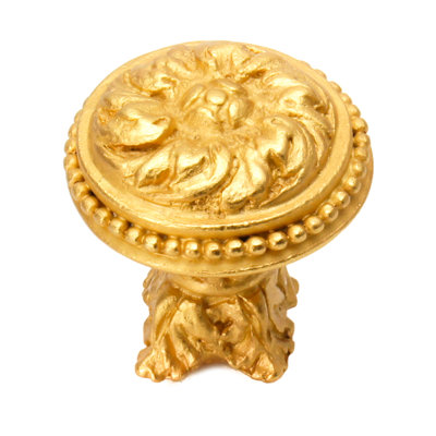 Acanthus & beaded large knob with column base Rosette style in Soft Gold