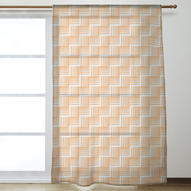 Panneau de rideau simple diaphane avec passe-tringle classique, Orange/Blanc