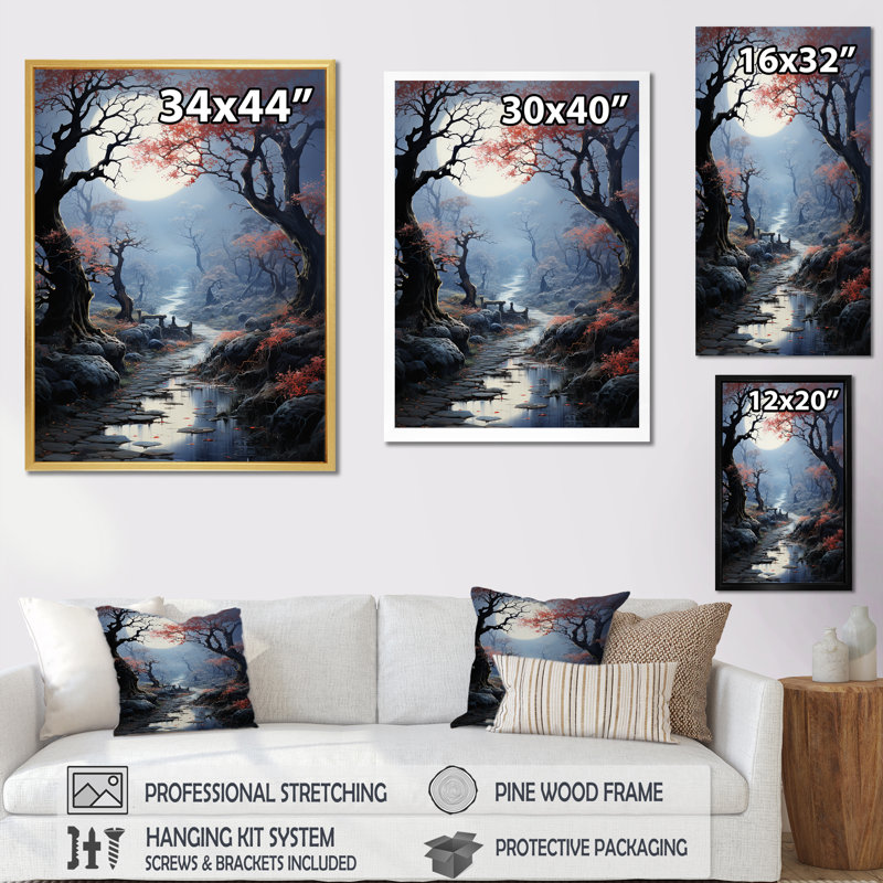 Moonlit Shadows In Winter V sur impression sur toile, Cadre photo noir simple, H 32 po x l 24 po x P 1 po