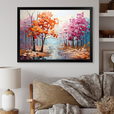 Orange Pink Neo Primal Forest Collage - Landscapes Canvas Wall Art