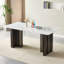 Table de salle à manger rectangulaire de 69,30 pouces de style moderne, en verre trempé avec plateau de table en marbre, pieds de table brossés mat, convenant à 4 à 6 personnes, marbre blanc, gris mat.