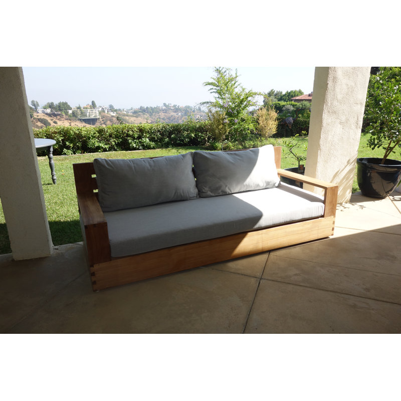 Yesenia 84'' Wide Teak Patio Sofa with Cushions, Canvas Granite Sunbrella® Canvas