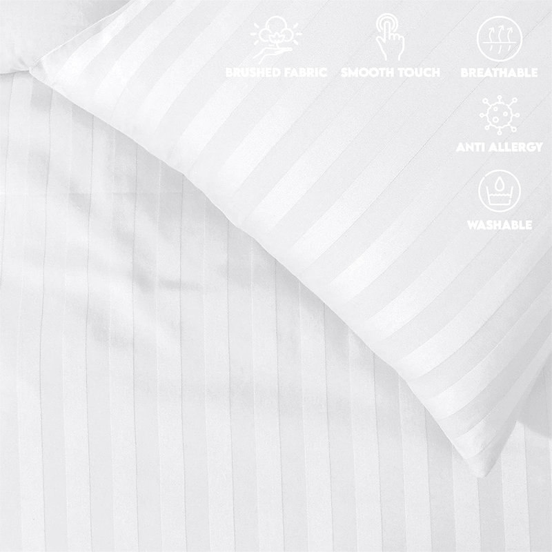 Microfiber 250 TC Reversible Stripe Duvet Cover Set with Pillowcases, Kingsize Duvet Cover + 2 Standard Pillowcases, White