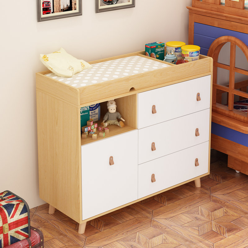 Commode à langer Kymani, Bois / blanc