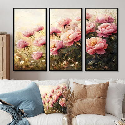 Peonies In The Windswept Field II - Peonies Wall Art - Set Of 3