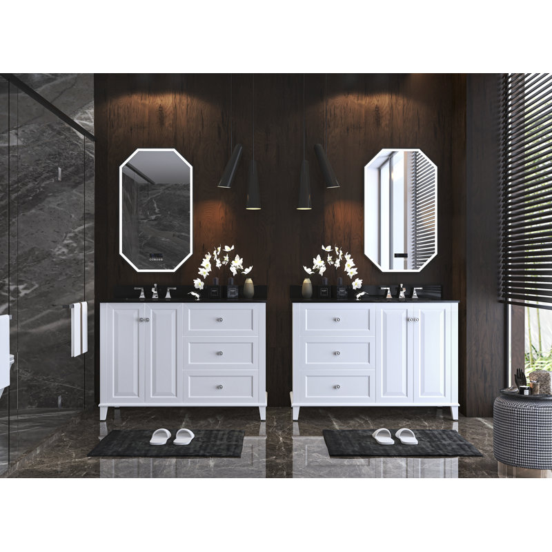 Hannah 48'' W Vanity, Black, White/Brushed Nickel, Left
