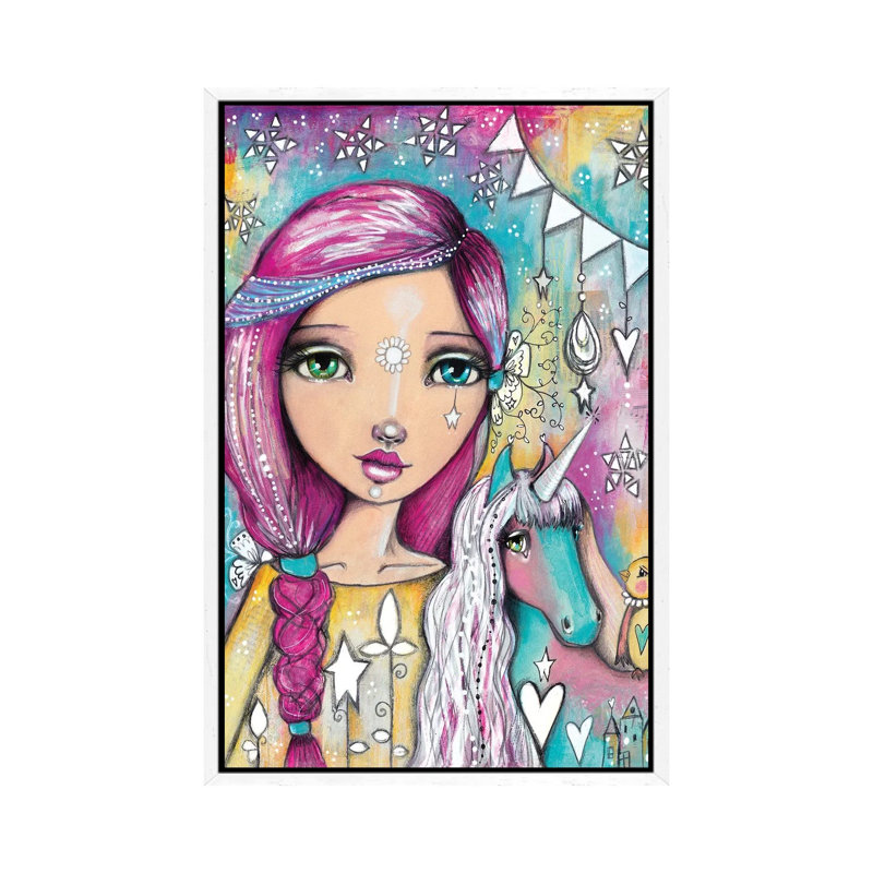 Unicorn Girl by Tamara Laporte - Print on Canvas, 66.04 cm H x 45.72 cm W, White Framed