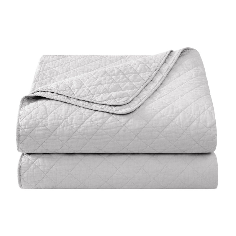 Gray Twin Cotton Diamond Quilted Quilt Set