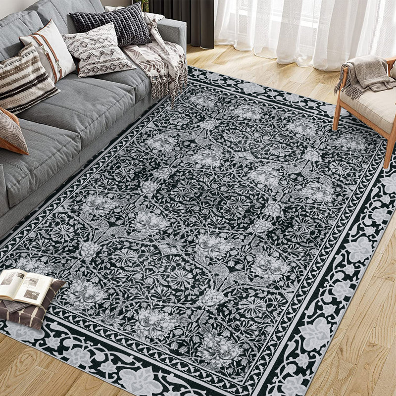 Tapis lavable de style campagnard à motif géométrique antidérapant pour salon, cuisine et salle à manger