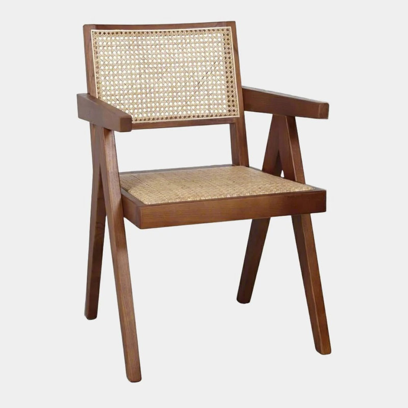 Chaise avec accoudoirs en bois massif Briggette, Noyer