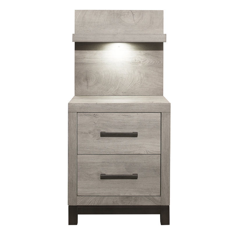 Barlow 20"W 2-Drawer Nightstand with Wall Panel , Light Gray