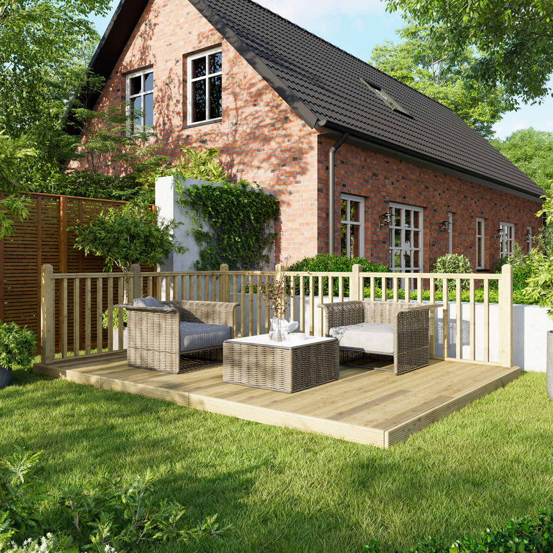 Powersheds 10 x 14ft Timber Pressure Treated Decking Kit - Handrails on Two Sides