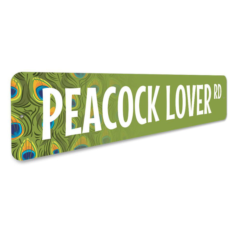 Plaque en aluminium «Peacock Lover Street», H 6 po x l 24 po x P 0,06 po