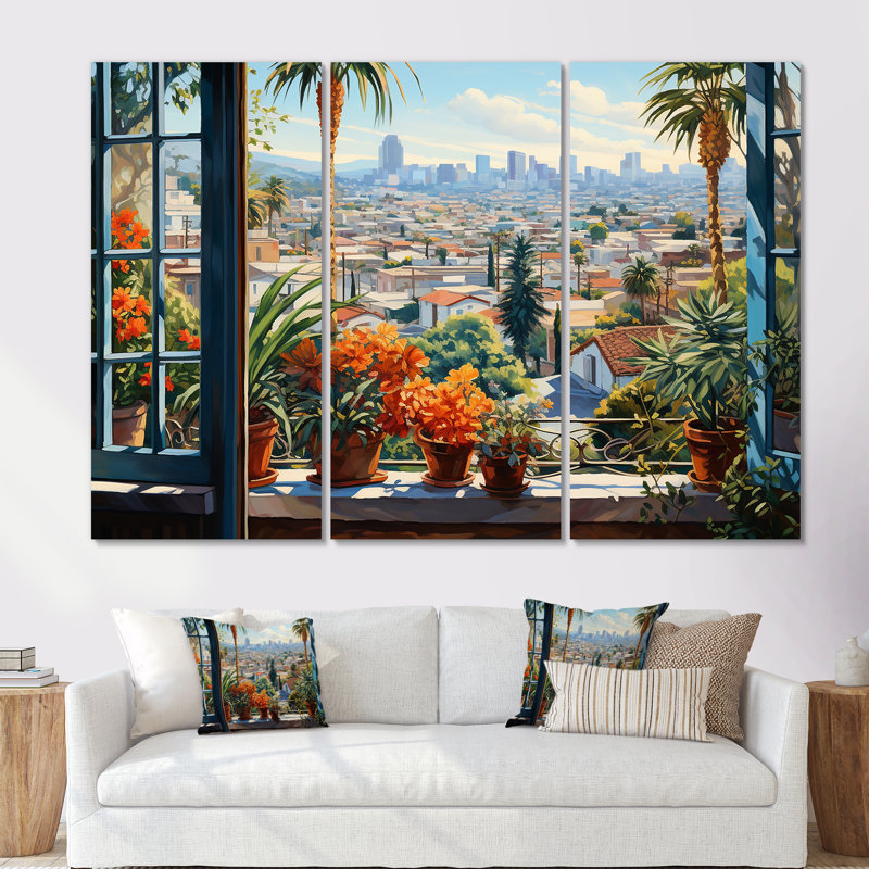 Los Angeles Window View 5 - Los Angeles, art mural, H 28 po x l 36 po x P 1 po, Toile tendue