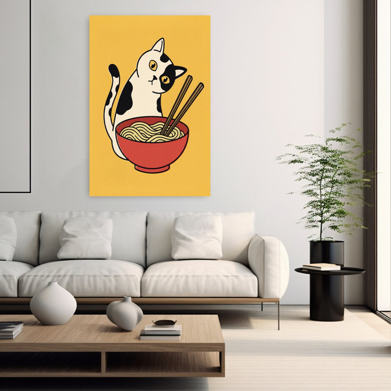 «Curious Cat Ramen», art mural contemporain, H 60 po x l 40 po