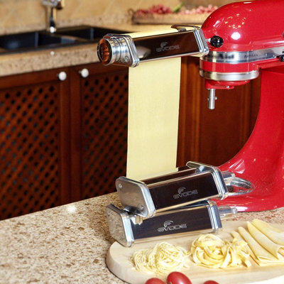 3-Piece Pasta Attachment for KitchenAid Stand Mixers, Stainless Steel Pasta Roller and Cutter Set with Spaghetti and Fettuccine Cutters by GVODE