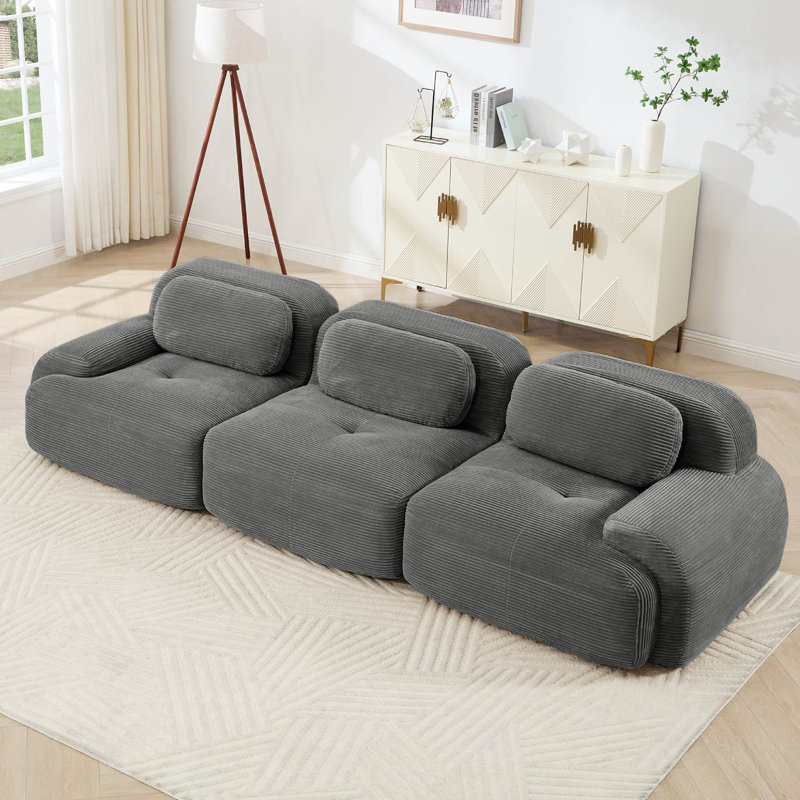 Boneless 117.3" Oversized Upholstered Corduroy Sofa, Gray