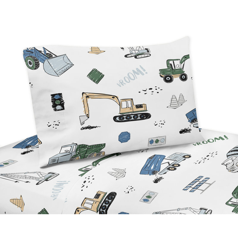 Green and Blue Construction Truck Sweet Jojo Designs Microfiber Twin Sheet Set