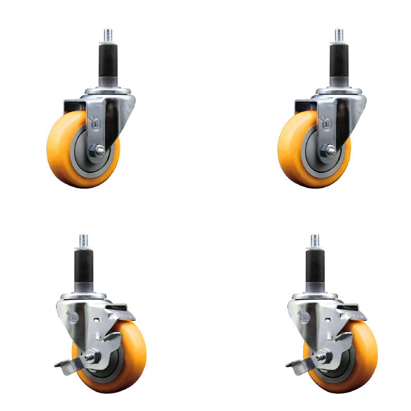 Ensemble de roulettes extensibles 3,5 pouces en polyuréthane pivotant 3,5 pouces 1-1 / 8 pouces jaune 2 freins