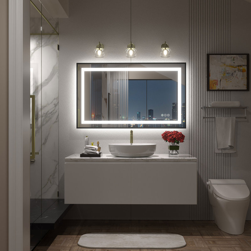 Wayfair Basics® UL Certified Front & Back LED Anti-Fog Tempered Glass Framed Bathroom/Vanity Mirror, 40" x 24"