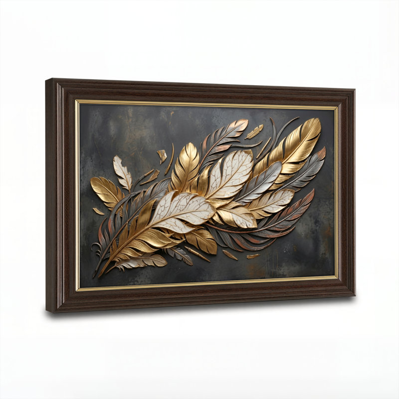 Art mural antique sur toile encadré doré pour le salon, la chambre à coucher, le bureau ou le vestibule - Décoration murale décorative avec feuilles dorées