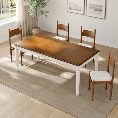 Table de salle à manger rectangulaire traditionnelle avec plateau en bois et pieds tournés