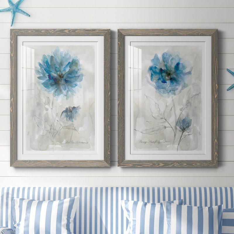 " Dahlia " 2 - Pieces, White, 32" H x 23" W x 1" D, Grey Framed Paper