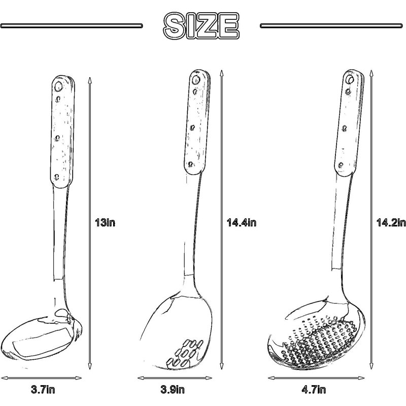 Ensemble d'ustensiles de cuisine en acier inoxydable poli avec poignées en bois, outils de cuisine faciles à nettoyer, 3 pièces