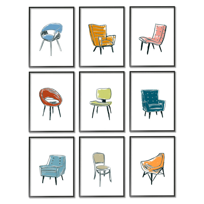 Élégant mobilier moderne et varié, Interior Design June Erica Vess, L 11 po x H 14 po, Giclée encadrée noir minuit