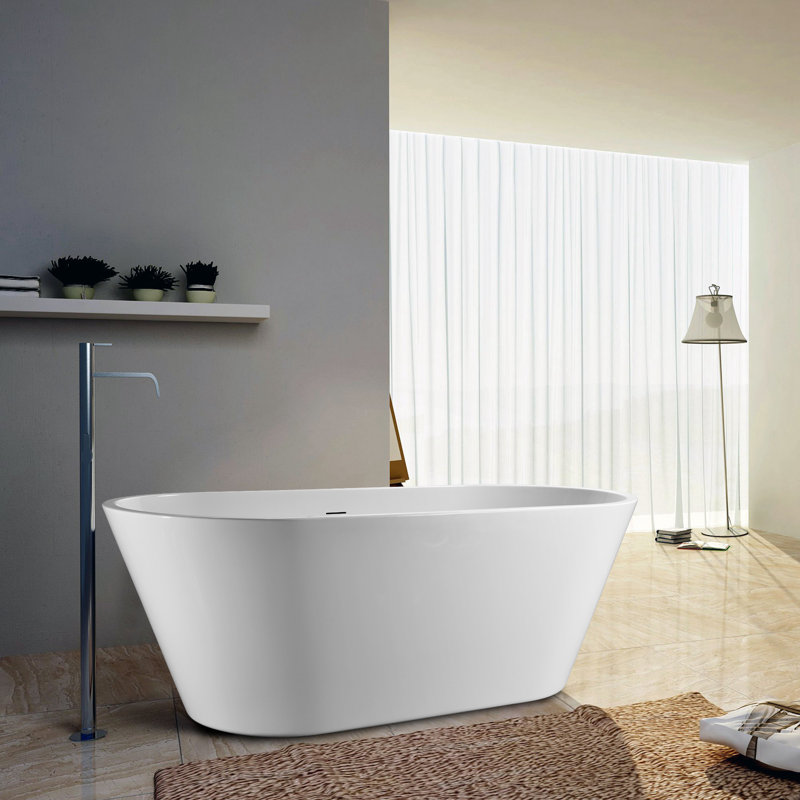 Baignoire de trempage autoportante moderne en acrylique avec drain central et trop-plein