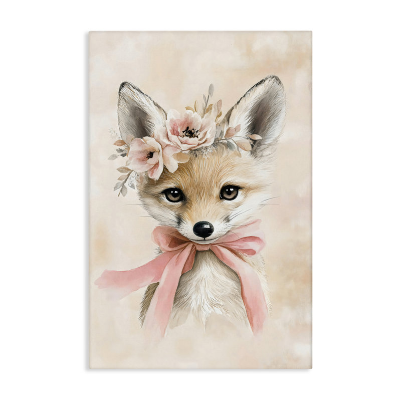 Doux bébé renard avec toile tendue, design par Creative Studio, H 24 po x l 16 po