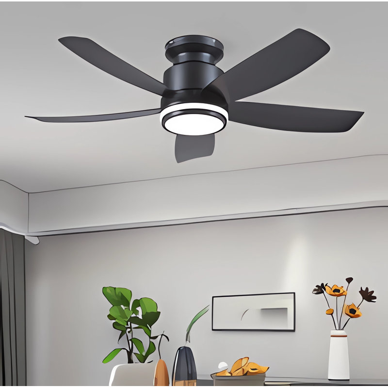 Ventilateur de plafond encastré 41 po à 5 pales avec lumière et télécommande / application, Noir