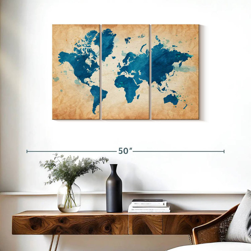 Carte du monde texturée bleue Aliaz, H 24 po x l 38 po