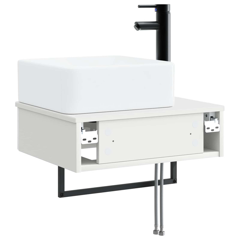 Single Bathroom Vanity with Ceramic Basin, High Gloss White
