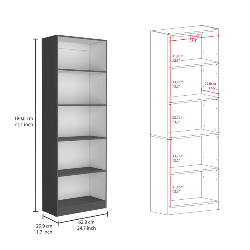 Ensemble de bibliothèque 3 pièces Bartow, 74 po de large avec 14 tablettes, ensemble de salon gris mat - blanc