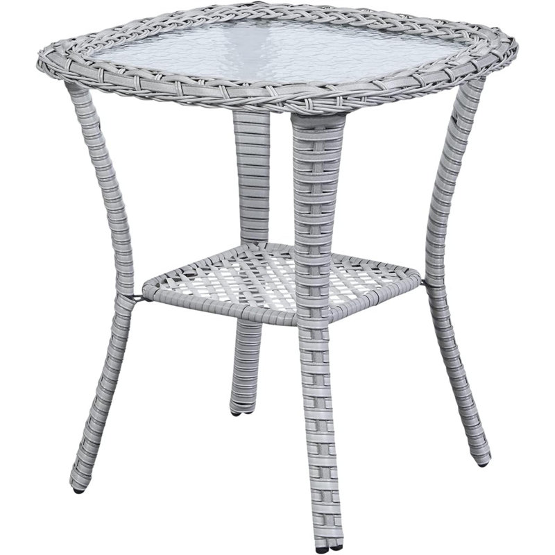 Patio Tables Wicker Side Table - Rattan End Table With Glass Top For Outdoor Outside Patio Porch Deck Square Mixed, Gray