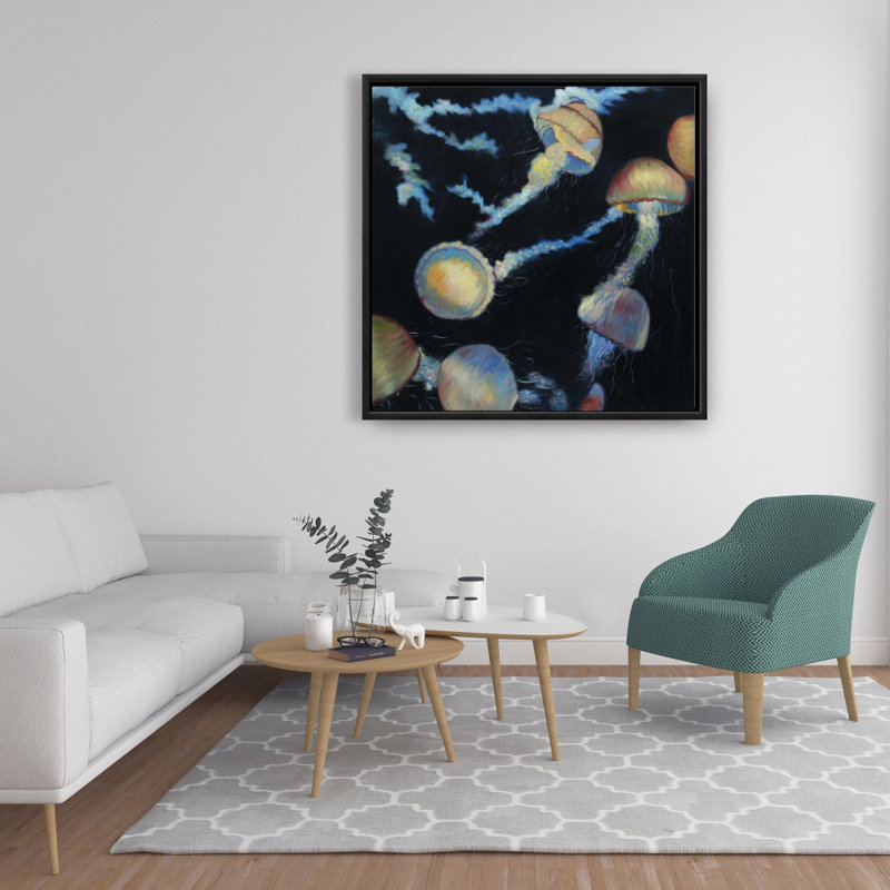 Méduse colorée dans le noir - Toile encadrée, décoration intérieure