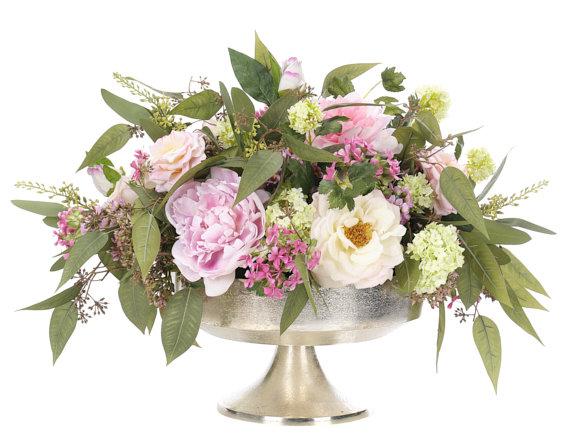 Rose Peony, Cream Pink, Aluminum Bowl, 24wx24dx17h