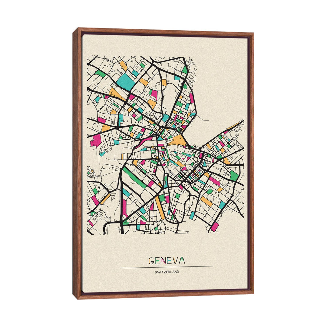 Gerahmtes Leinwandbild Geneva, Switzerland Map von Ayse Deniz Akerman