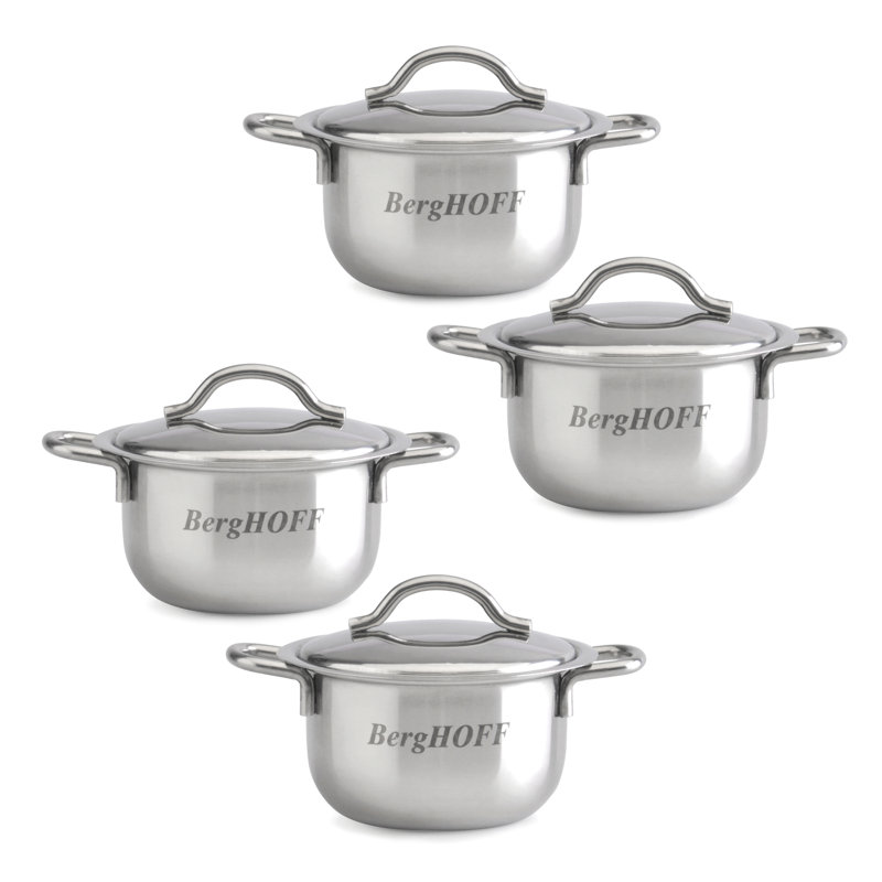 Cov''d Mini Pots, 18/10 SS, Set Of 4, 2.5"