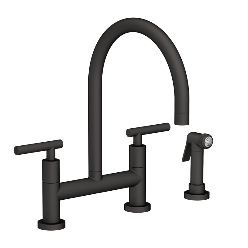East Linear Kitchen Bridge Faucet with Side Spray, Flat Black, Lever Handle