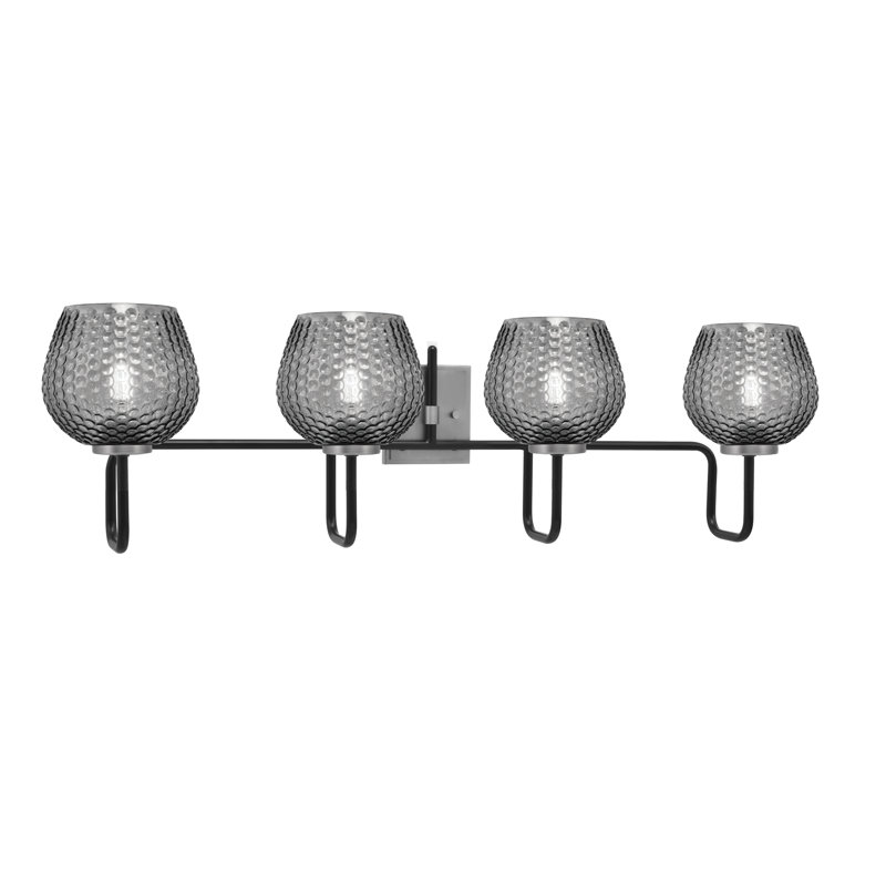 Barre d'éclairage de salle de bain 4 lumières Amarmula, noir mat et finition graphite, verre texturé fumée 6 po