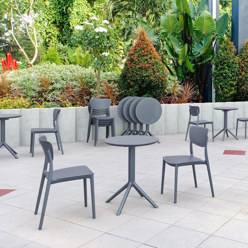 Farrah Stacking Patio Dining Side Chair, Dark Gray
