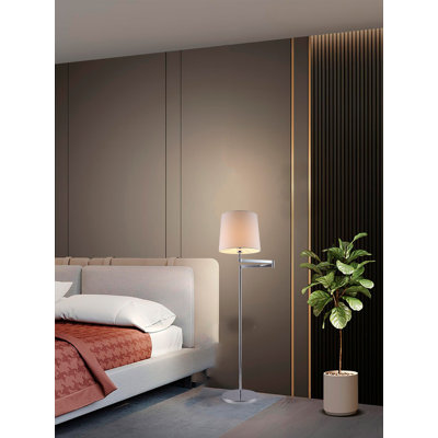Lampe sur pied 1 lumière en chrome avec abat-jour tambour blanc