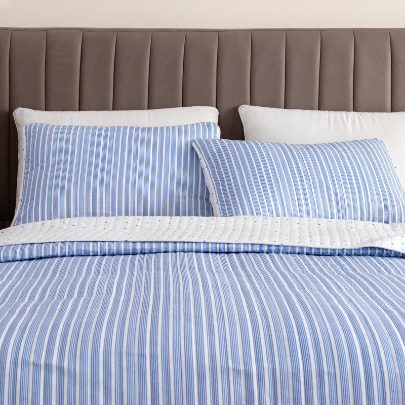 Blue Twin Reversible Microfiber Quilt Set