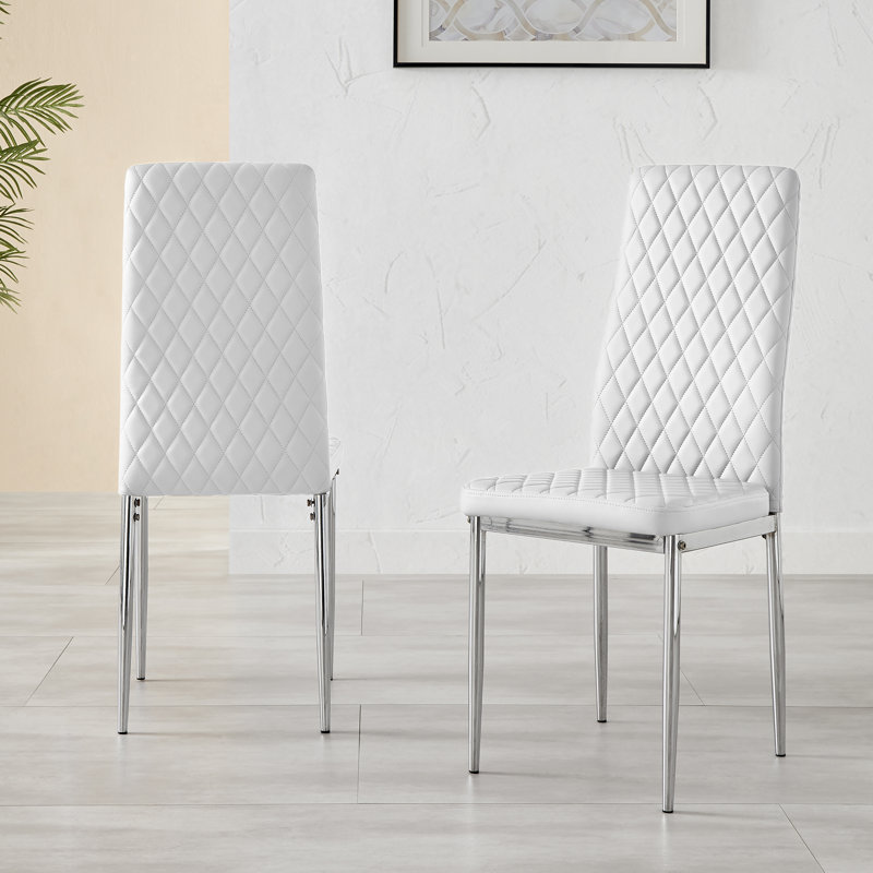 Eubanks 6 Grey Dining Table & 6 Grey Gold Leg Chairs, White, Silver
