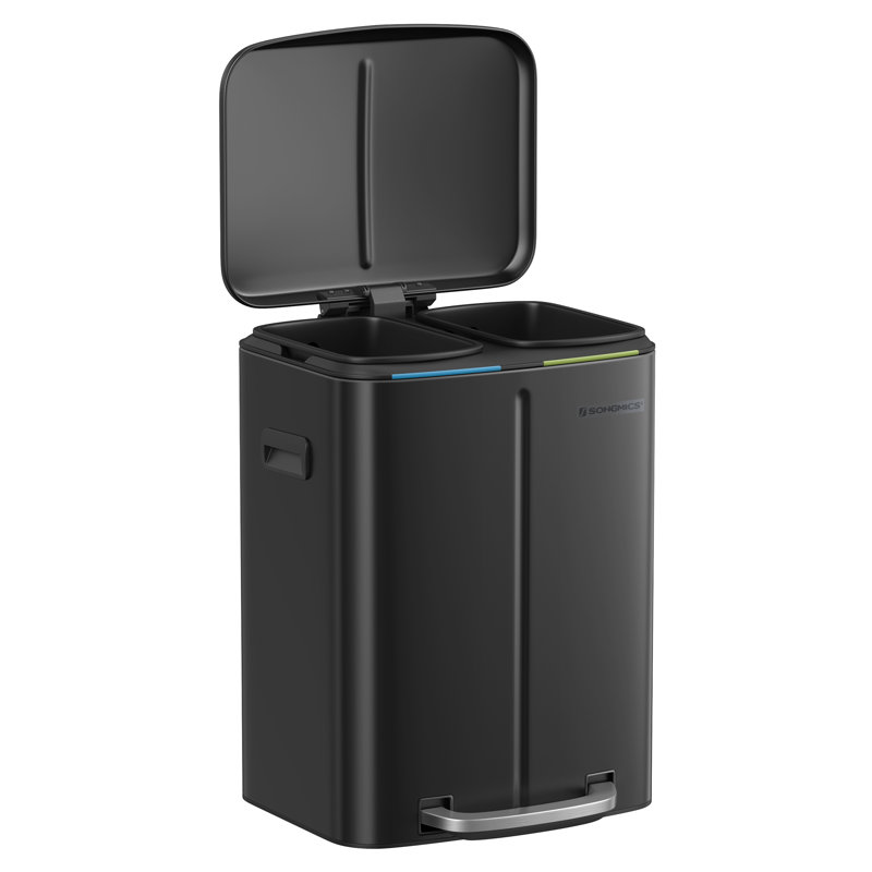 Steel Step On Multi-Compartment Rubbish & Recycling Bin - 40L, Black