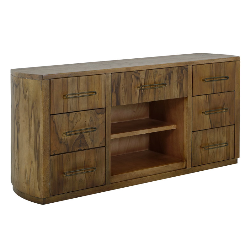 Meuble télé Eray, 7 tiroirs, bois de manguier Eray, Brun teck
