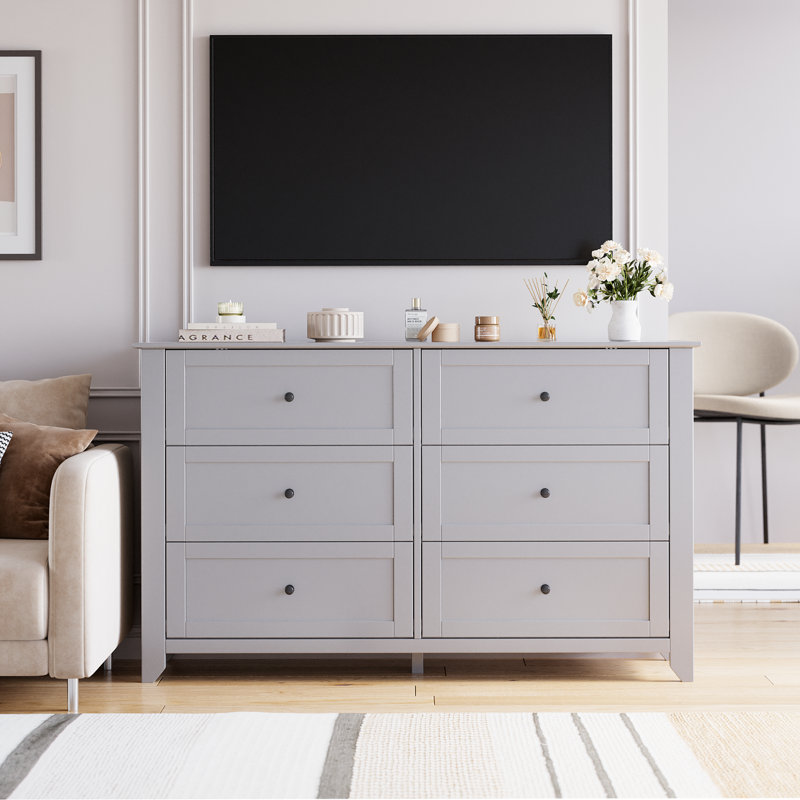 6 Drawers Dresser for Bedroom, 54"W Farmhouse Wood Dressers & Chest of Drawers for Clothes, Tall Storage Dressers Organizer with Deep Drawers for Living Room, Closet, Hallway